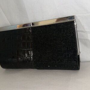Daniel Swarovski Paris ❤️ Made in France Black Leather & Crystal Strass Clutch